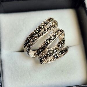 VTG 925 Silver Marcasite Wrap Ring | Multi Band Spiral | Size 6.5